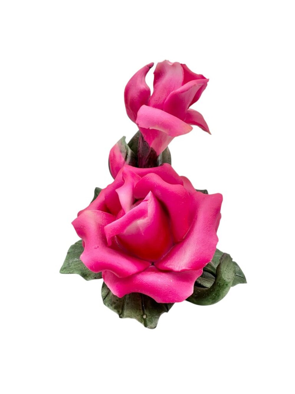 Capodimonte Rose Porcelain Figurine Dk Pink Green Made In Italy Original Box